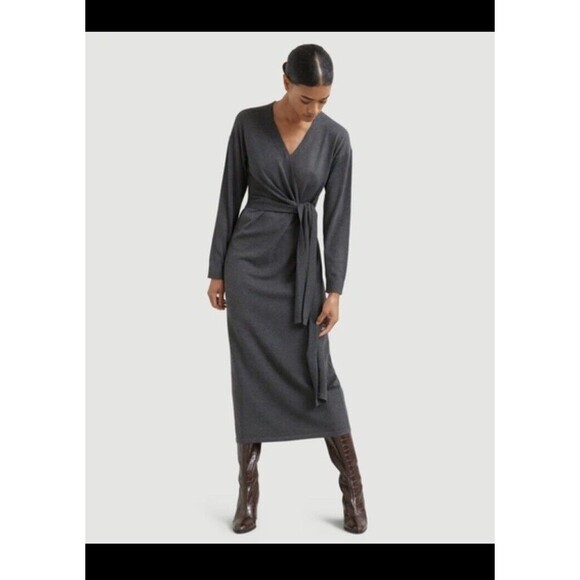 Modern CitizenLenese Front-Wrap Sweater Dress Midi Gray Long Sleeve Size Small